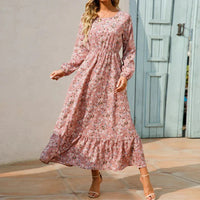 Katarina | Women's Floral Maxi Long Sleeve Dress in Pink