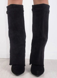 Katherine | Women's Suede Thigh-High Boots Gold Buckle Pointed Toe
