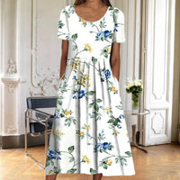 Katinka | Women's Floral Midi Short Sleeve Dress in Blue