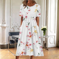 Katinka | Women's Floral Midi Short Sleeve Dress in Pink