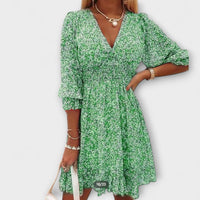Katriona | Women's Floral Puff Sleeve Mini Dress in Green