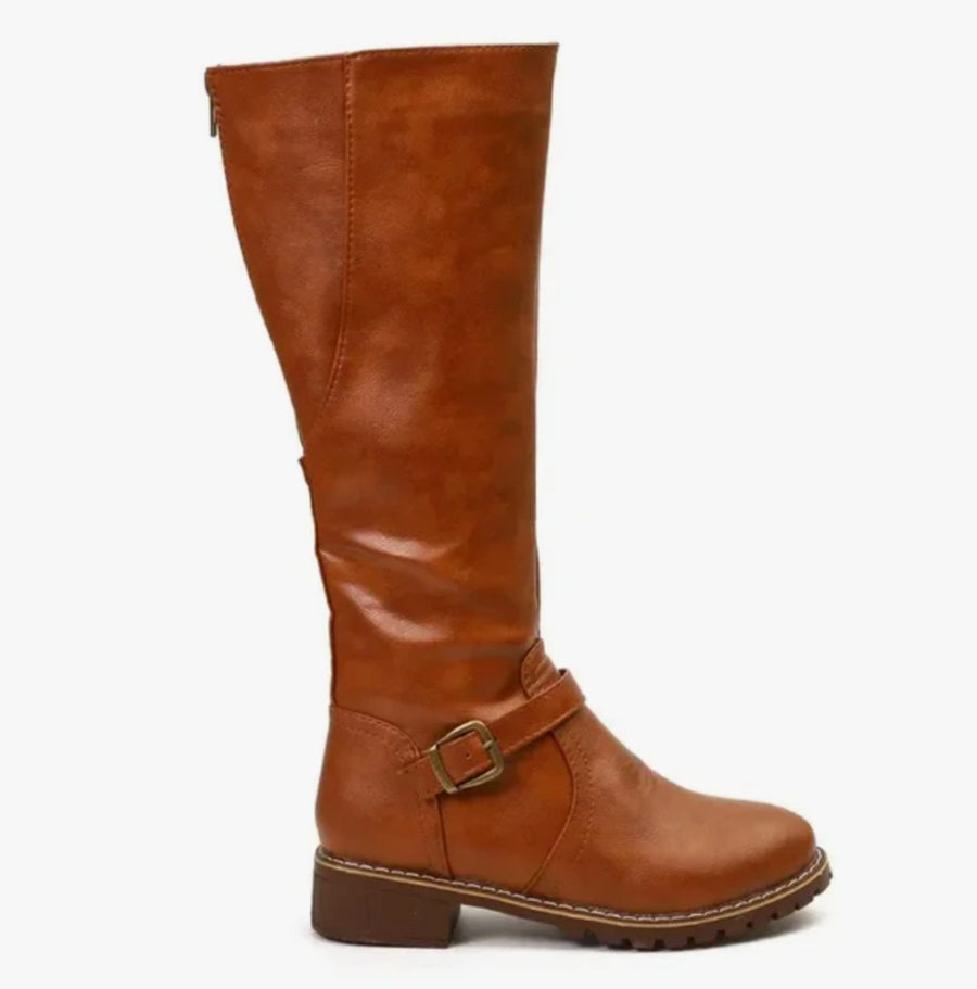 Kelsey | Women's Knee-High Buckle-Strap Block-Heel Leather Boots