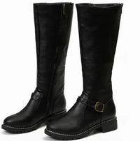 Kelsey | Women's Knee-High Buckle-Strap Block-Heel Leather Boots