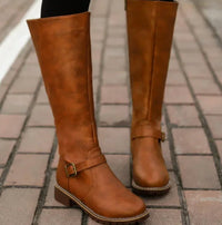 Kelsey | Women's Knee-High Buckle-Strap Block-Heel Leather Boots