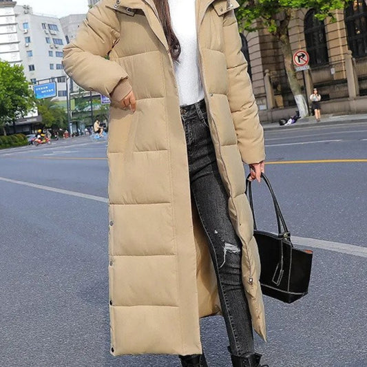 Kendra | Women's Long Quilted Padded Puffer Winter Coat in Khaki