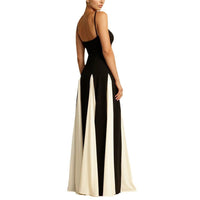 Kerensa | Women's V-Neck Elegant Maxi Dress in Black White