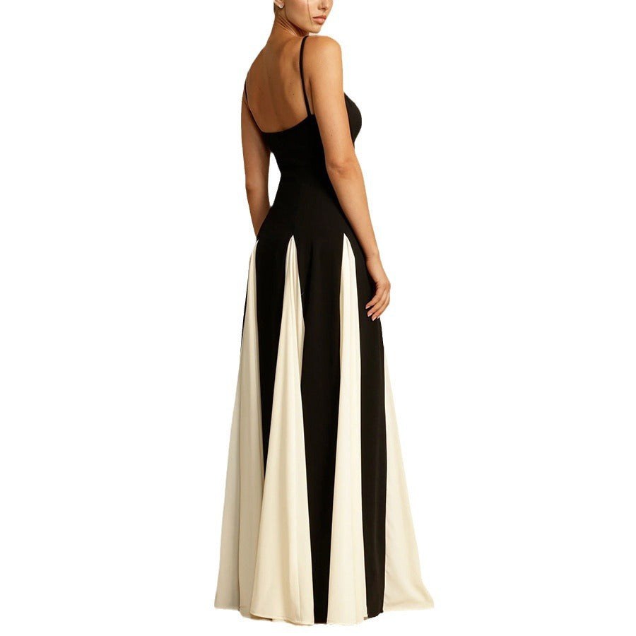 Kerensa | Women's V-Neck Elegant Maxi Dress in Black White