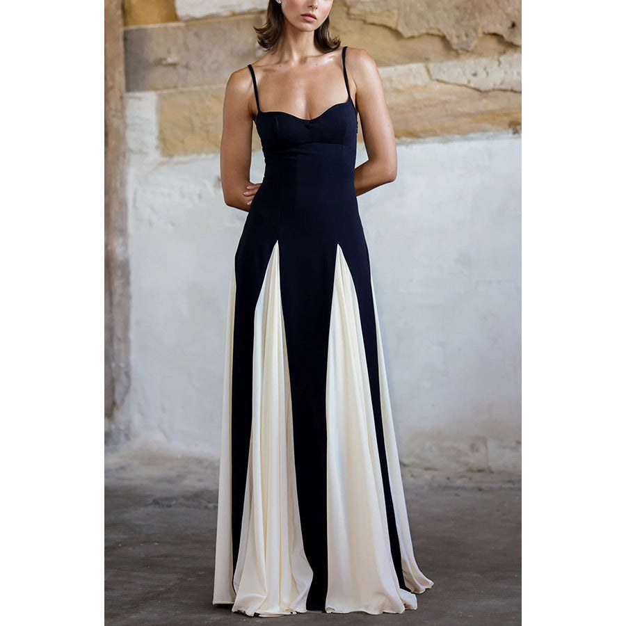 Kerensa | Women's V-Neck Elegant Maxi Dress in Black White