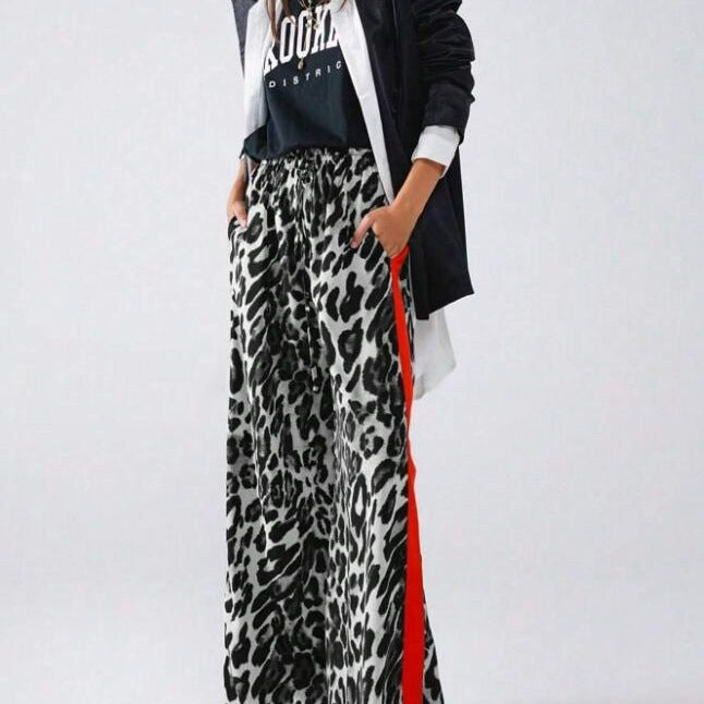 Kerstin | Women's Leopard Print Striped Fashionable Pants