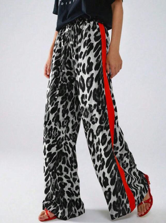 Kerstin | Women's Leopard Print Striped Fashionable Pants in Black