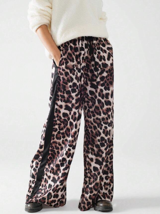 Kerstin | Women's Leopard Print Striped Fashionable Pants in Rot Brown