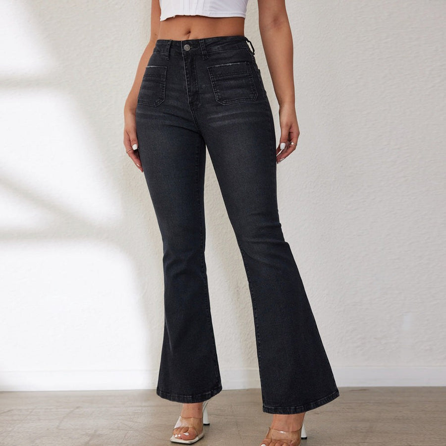 Keturah | Women's High Waist Pockets Jeans in Black