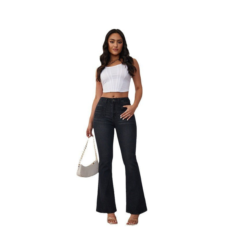 Keturah | Women's High Waist Pockets Jeans in Black
