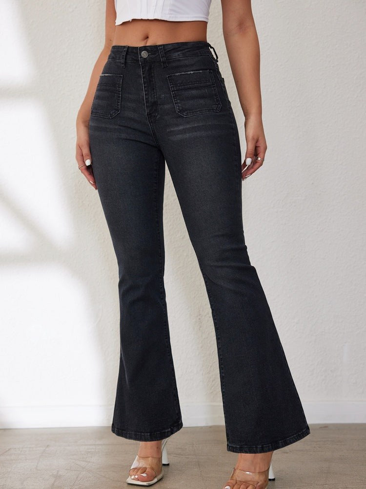 Keturah | Women's High Waist Pockets Jeans in Black