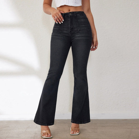 Keturah | Women's High Waist Pockets Jeans in Black