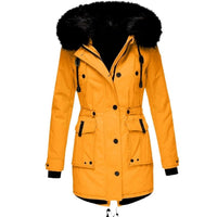 Kimberly | Women's Faux Fur Hood Fitted Parka Winter Coat in Gold