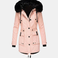 Kimberly | Women's Faux Fur Hood Fitted Parka Winter Coat in Pink