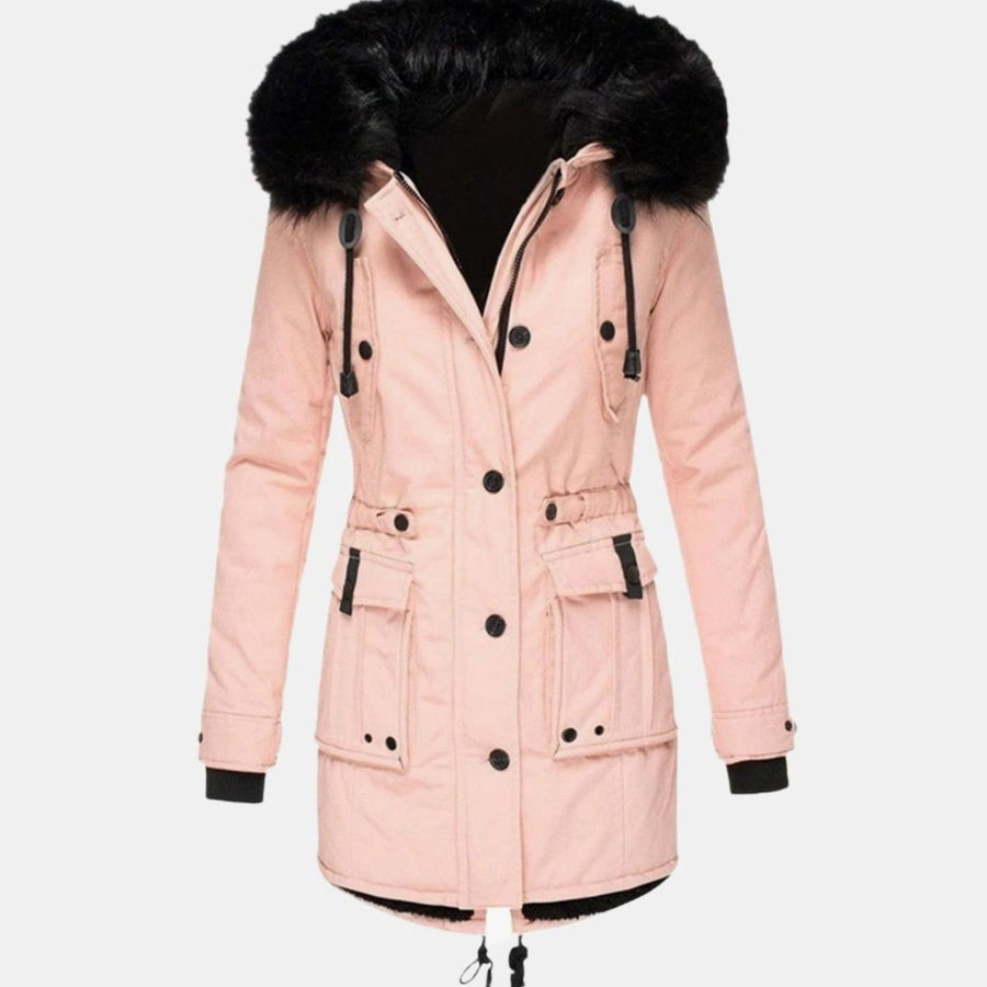 Kimberly | Women's Faux Fur Hood Fitted Parka Winter Coat in Pink