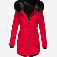 Kimberly | Women's Faux Fur Hood Fitted Parka Winter Coat in Red