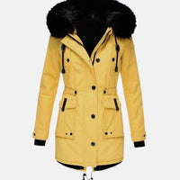Kimberly | Women's Faux Fur Hood Fitted Parka Winter Coat in Yellow
