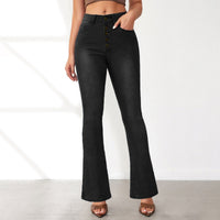 Kitty | Women's Button Detail Fashionable Jeans in Black