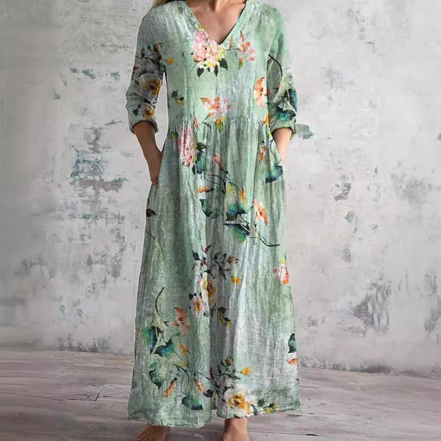 Kitty | Women's Floral V-Neck Maxi Dress in Light Green