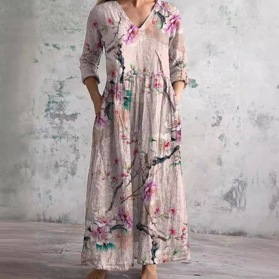 Kitty | Women's Floral V-Neck Maxi Dress in Light Pink