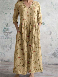 Kitty | Women's Floral V-Neck Maxi Dress in Yellow