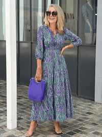 Klara | Women's Floral V-Neck Midi Dress in Blue