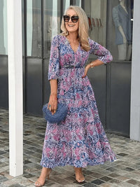 Klara | Women's Floral V-Neck Midi Dress in Pink