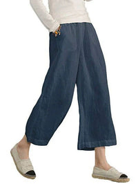 Klaudia | Women's Elastic Waist Pockets Pants – Dress Pants in Dark Blue