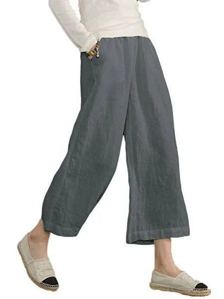 Klaudia | Women's Elastic Waist Pockets Pants – Dress Pants in Dark Gray
