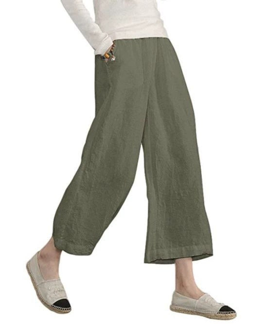Klaudia | Women's Elastic Waist Pockets Pants – Dress Pants in Olive Green