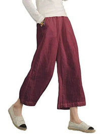 Klaudia | Women's Elastic Waist Pockets Pants – Dress Pants in Wine Red