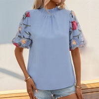 Konstantia | Women's Lace Floral Blouse in Blue