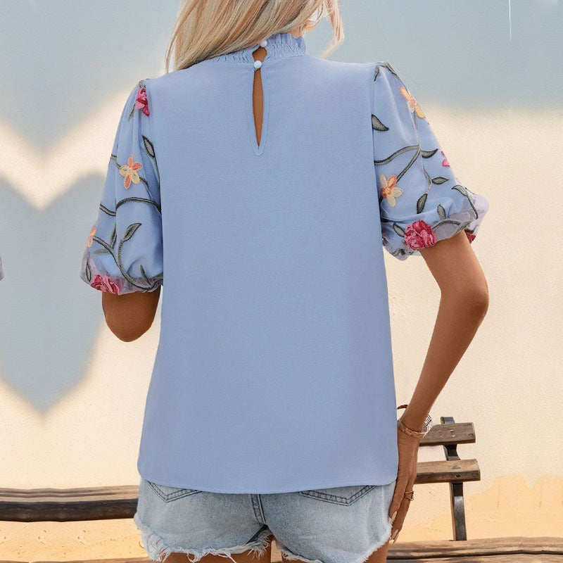 Konstantia | Women's Lace Floral Blouse in Blue