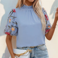 Konstantia | Women's Lace Floral Blouse in Blue