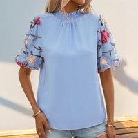 Konstantia | Women's Lace Floral Blouse in Blue