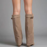 Lana | Women's Over-the-Knee Suede Boots with Buckle and Pointed Block Heel