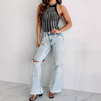 Laure | Women's Fringe Fashionable Jeans in Light Blue