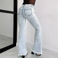 Laure | Women's Fringe Fashionable Jeans in Light Blue