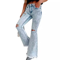 Laure | Women's Fringe Fashionable Jeans in Light Blue