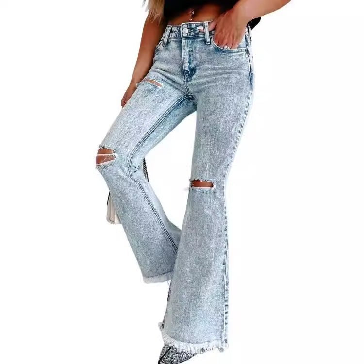 Laure | Women's Fringe Fashionable Jeans in Light Blue