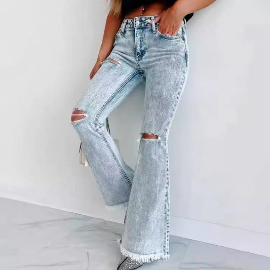 Laure | Women's Fringe Fashionable Jeans in Light Blue
