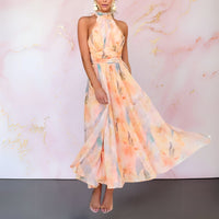 Laure | Women's Halter Neck Maxi Dress in Peach