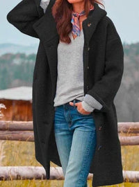 Laurel | Women's Soft Wool Winter Coat with Hood and Buttons in Black