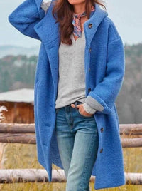 Laurel | Women's Soft Wool Winter Coat with Hood and Buttons in Blue