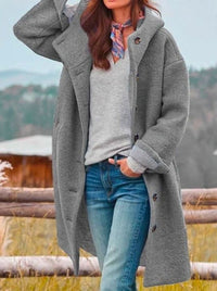 Laurel | Women's Soft Wool Winter Coat with Hood and Buttons in Gray