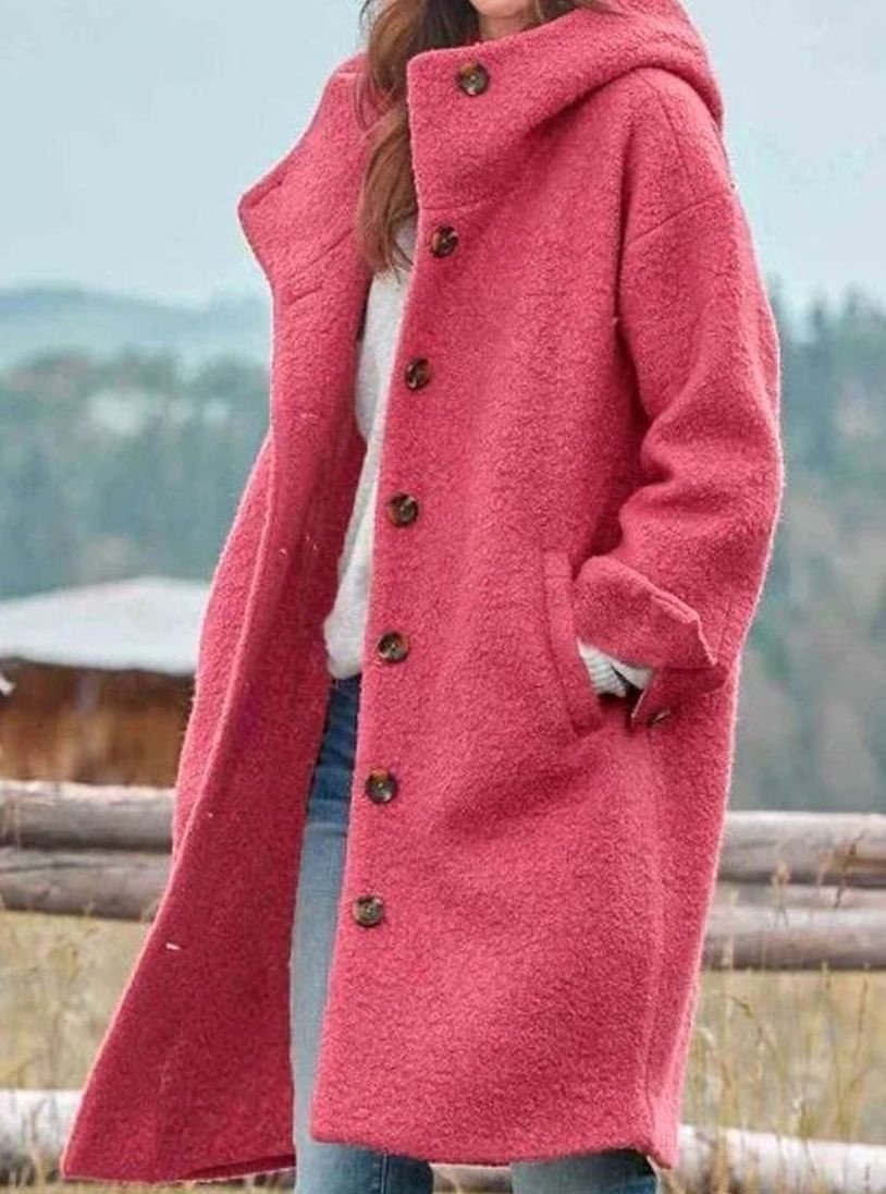 Laurel | Women's Soft Wool Winter Coat with Hood and Buttons in Pink
