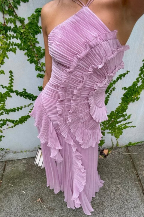 Lavender | Women's Halter Neck Pleated Maxi Dress